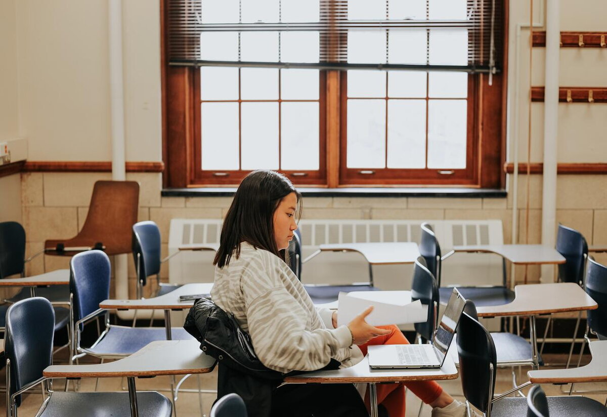 Student working in a classroom