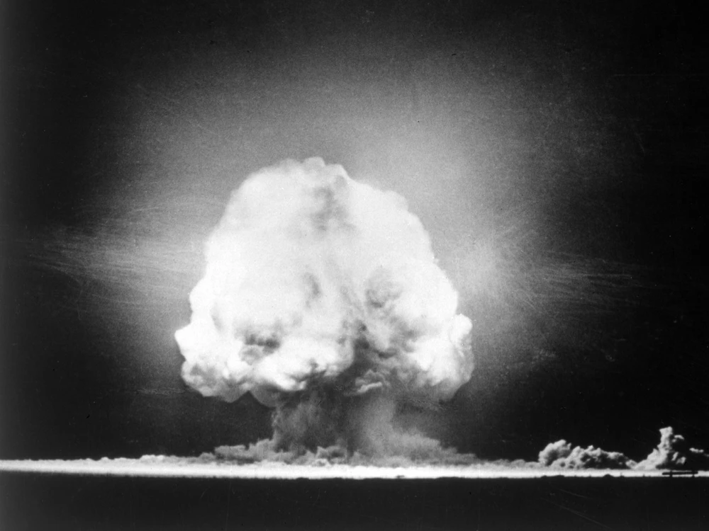 Trinity mushroom cloud in black and white